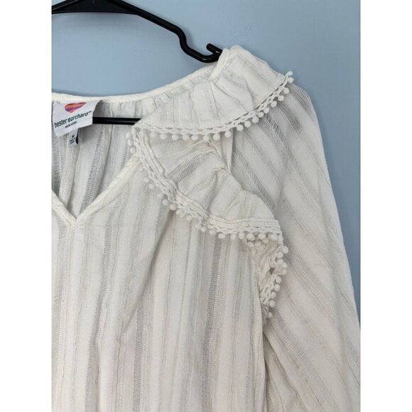 Anthropologie Hester And Orchard Shirt Top Size Medium Boho Crotchet Gold Detail - Picture 4 of 6